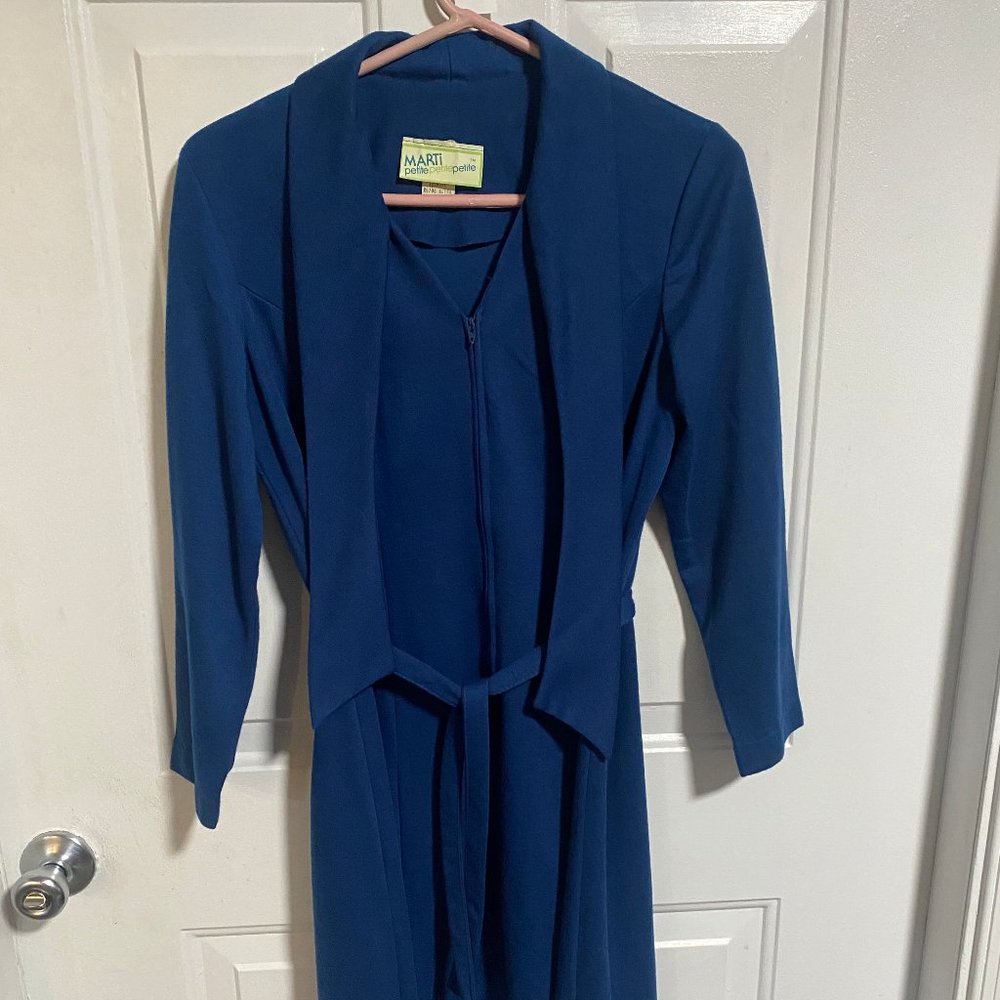 Vintage Women's Marti Petite Zip Front Dress Sash Belt Blue Size 16